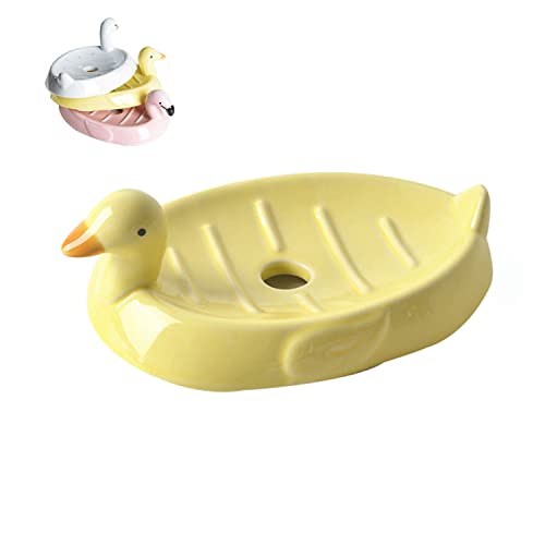 Niedliche Keramik-Seifenschale - Entenseifenhalter, Seifenschale für Waschbecken, kreativer Tier-Seifenhalter, Gelb Cover