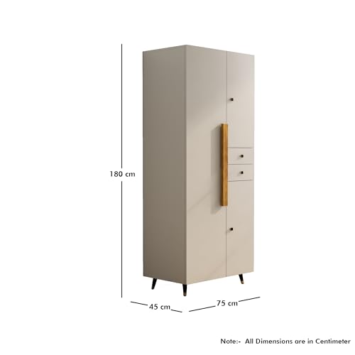 Image of Bniture 3 Door Wooden Wardrobe for Bedroom | Almirah for Clothes with 3 Shelves & 2 Hanging Sections | Full Height Storage Cupboard for Bedroom | Storage Cupboard with Long Bar Handle | Frosty White
