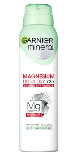 Garnier Deo Spray Magnesium Ultra Dry 72h Lasting Dry Protect Anti-Odors and Humidity Anti-Perspirant - 0% Alcohol Dermatologically Tested150 ml x 6 (Pack of 6)