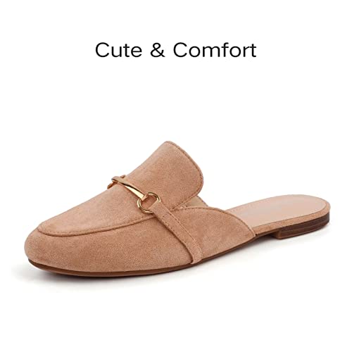 Musshoe Women Mules Comfortable Slip On Mules For Women Flats,Beige Microfiber 8 #TOP2