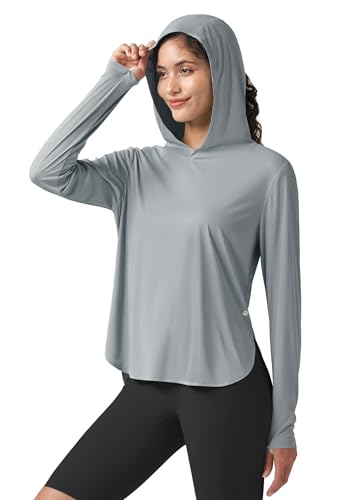 WILLIT Women's Sun Shirts Hooded UPF 50+ Long Sleeve Hiking Workout Tops Lightweight Quick Dry UV Protection Gray M