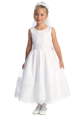 Made in USA First Communion Dress for Girls w/Embroidered Tulle - 1st Communion Dress - Vestidos de Primera Comunión Niña