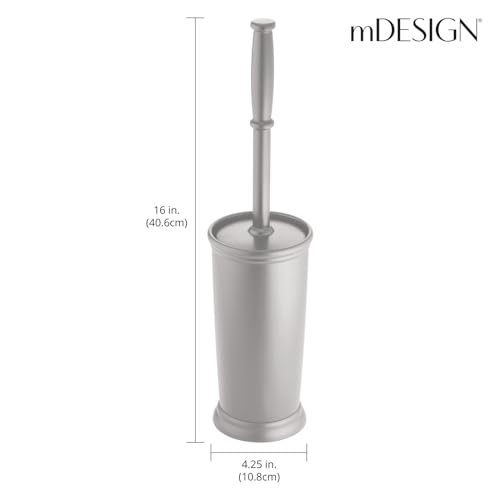 Image of mDesign Compact Freestanding Plastic Toilet Bowl Brush and Holder for Bathroom Storage and Organization - Space Saving, Sturdy, Deep Cleaning, Covered Brush - Silver