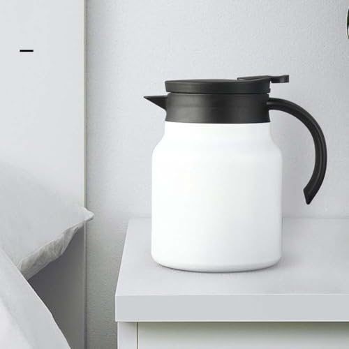 TDCuizent Théière en acier inoxydable avec infuseur intégré 800 ml Bouilloire à thé de grande capacité avec poignée ergonomique pour infuser le thé en vrac, maison, bureau, extérieur, théière (blanc)