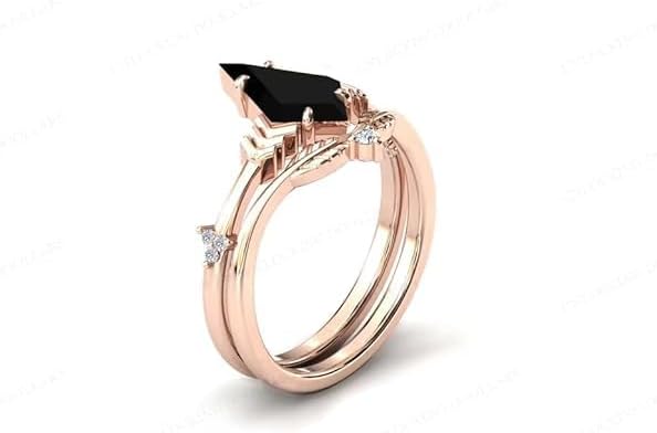 1CT-6CT Kite Shaped Black Onyx Engagement Ring Set Antique Black Onyx Wedding Ring Set For Women Art Deco Antique Bridal Ring Set Unique Vintage Anniversary/Promise Ring Set For Her
