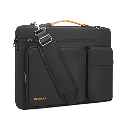 HSUWQLK 15.6" Laptop Shoulder Bag with Pockets, Black