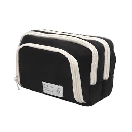 Guyode Estuche Escolar 3 Compartimentos Grande Capacidad Estuche Rotuladores Multifuncional Cierre de Cremallera Múltiples Bolsillos Pencil Case, Organizador Material Escolar y Papeleria (Negro)