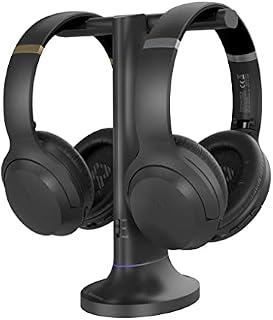 Avantree Duet - Dual Wireless Headphones for TV Watching with Transmitter/Charging Stand 2-in-1, Clear Dialogue Mode & Volume Boost for Seniors, Scalable to 100 Headphones - Black