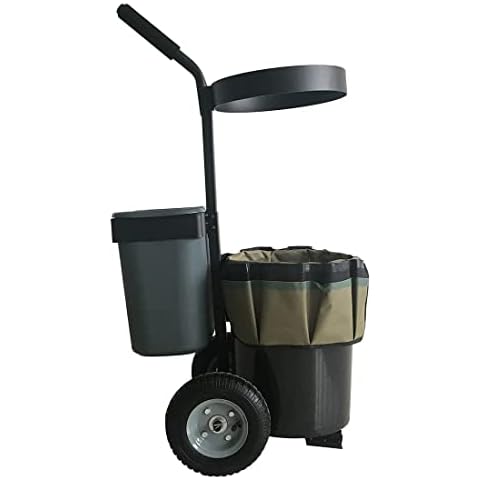 CStern Garden Trolly Garden Cart 2-Wheeled Transport Wheelbarrow Gardening Caddy, Carrier for Big Gardening Tools Oxford Bag with 8 Pocket Belt, 19L Removable Buckets Cover