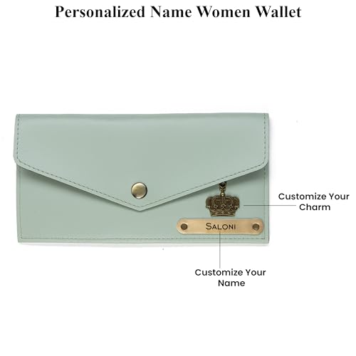 Image of AICA Personalized Name & Charm Leather Womens Wallet (Mint Green) | Customized Gifts for Women Girls | Gifts for Women | Wallet for Woman | Diwali Gifts | Wallet for Women | Corporate Gifts for Staff