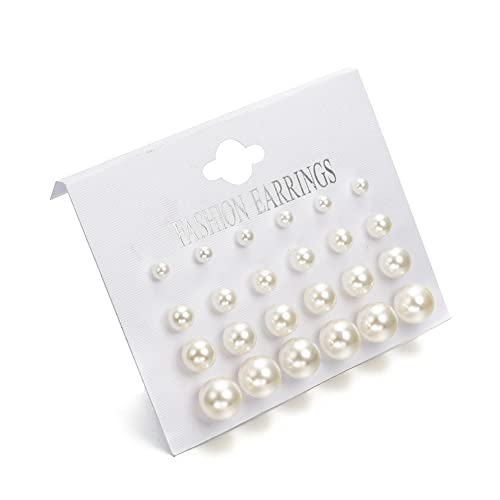 12 Pairs Black White Pearl Earrings Stud Sets