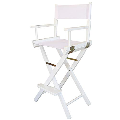 Silla de director plegable portátil de 76.2 cm, taburete de madera alta con reposapiés, tela blanca profesional, ideal para eventos al aire libre y uso doméstico
