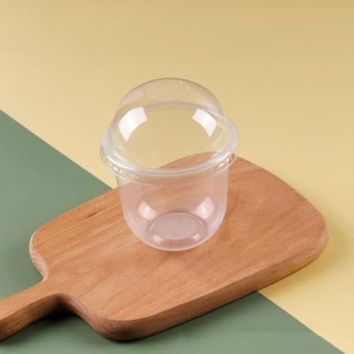 Zxyler 使い捨てデザートカップ 100 個大容量セット プラスチック製プリン・ドリンク二役 蓋付き (丸い穴あり/穴なし 2 種選択可) スプーン付き 衛生的無味無臭 軽量持ち運び簡単