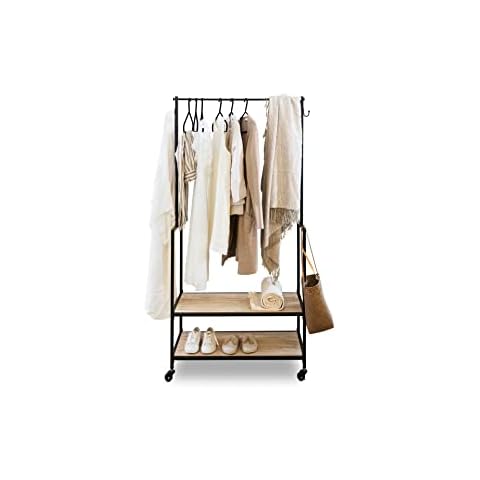 LIFA LIVING Kleiderständer auf Rollen, Schwarze Kleiderstange für Schlafzimmer aus Holz & Metall Cover