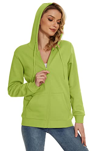 Magcomsen Women's Drawstring Hoodie Sweatshirt Comfortable Long Sleeve Hooded Sweatshirt Full Zip Up Light Fleece Coat Olive Green,L #TOP2