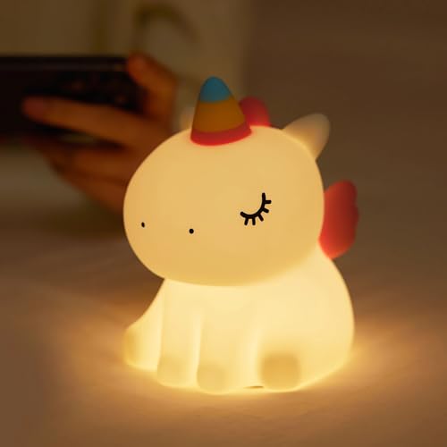Night light for kids Cute Unicorn Lamp 3-Level Dimmable USB Rechargeable Lamp with Timer Soothing Animal Toy for Nursery Bedroom Dorm Decor Gift for Boys Girls Teens Adults (Birthday Christmas)