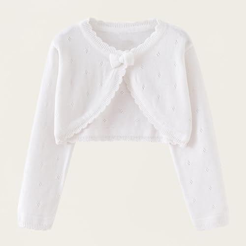 Fall Cute Cardigan for Girls Fall Trave Bow Closure Knitted Bolero Shrugs Cropped Kids Long Sleeve Sweater 0-10 Years2