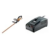 WORX WG260E.9 Akku Heckenschere 20V – Elektro Heckenschere mit Dual Schnittklingen für gleichmäßige Schnitte & WA3880 Akku Ladestation für Powershare Akkus
