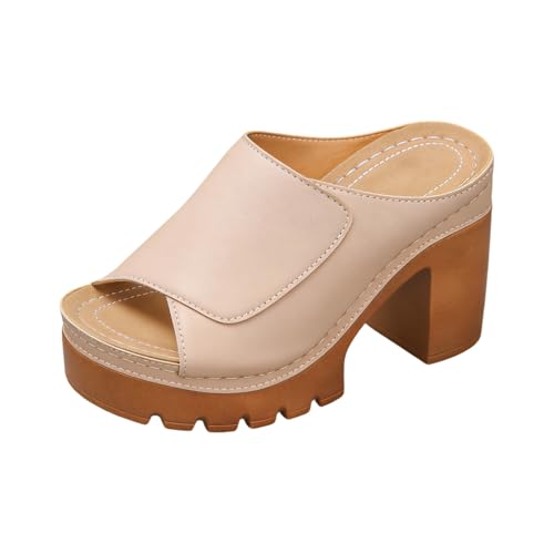Sandalias estivales para mujer con costuras calado tacón grueso talla grande punta abierta estilo casual para días calurosos y paseos playeros