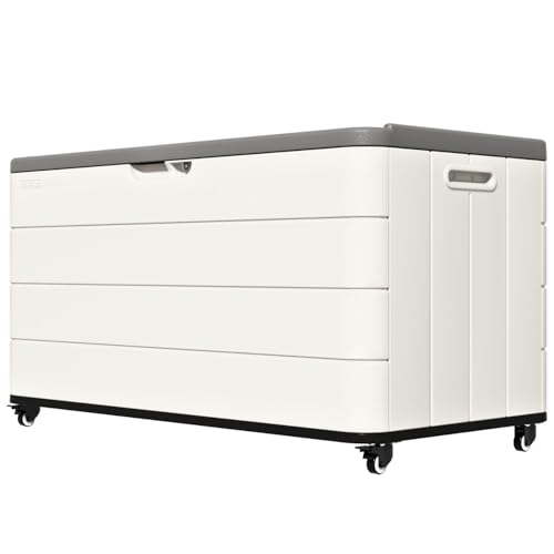 ZZM 110 Gallon Outdoor Deck Box with Wheels Waterproof Resin Storage Cabinet for Patio