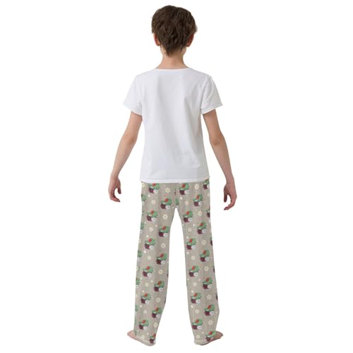 Hedgehog Strawberry Floral Boys Long Pants Soft Trousers Elastic Waist Kids Lounge Bottoms with Pockets S-XL3