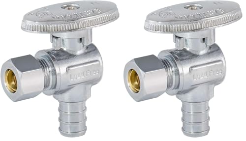 Image of Eastman 1 /2 Inch x 3 /8 Inch OD Compression Angle Stop Valve, Brass Plumbing Fitting, Chrome, 10727LF (Pack of 2)
