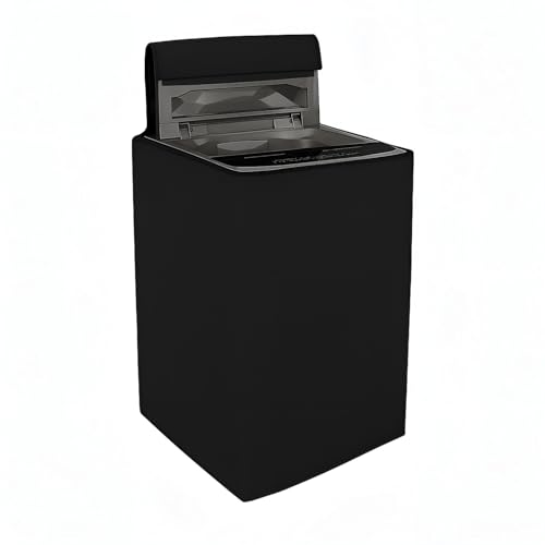 Image of DALUCI Top Load Fully Automatic Washing Machine Cover for 8 Kg, 8.5 Kg, 9 Kg, 9.5 Kg, 10 Kg | Waterproof & Dustproof Polyester Fabric Cover for Washing Machine with Zipper(Black, 63X63X93 CM)