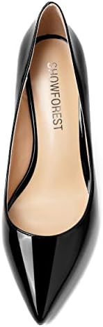 SHOWFOREST Women's Sexy Patent High Heel 3.3 Inch Wedding Spool Slip On Pointed Toe Pumps Shoes Black Size 8.5 - Zapatos de Mujer de Vestir Tacon Bajo | Image 2