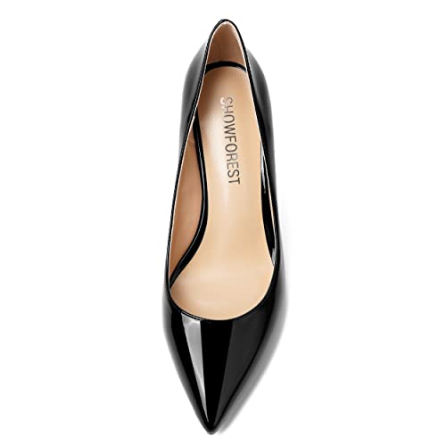 SHOWFOREST Womens Sexy Wedding Pointed Toe Slip On Patent Spool High Heel Pumps Shoes 3.3 Inch3