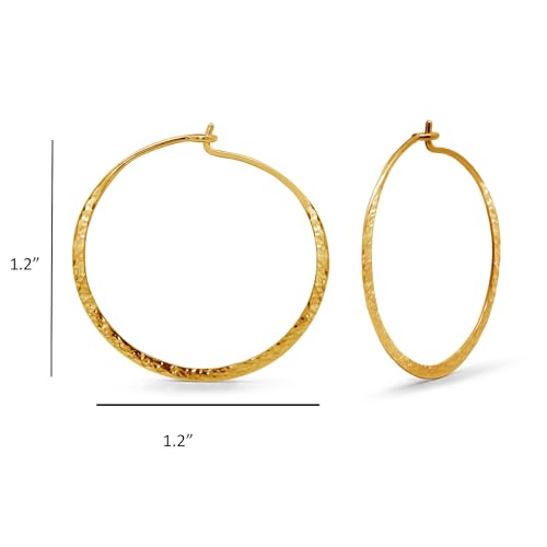 Boma Jewelry Sterling Silver Organic Hammered Textured Hoop Earrings with 14K Gold Plating, 1.5 Inch4