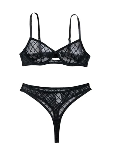 Image of Lilosy Sexy Mesh Sheer Underwire Push Up Lingerie Set Lingerie Set