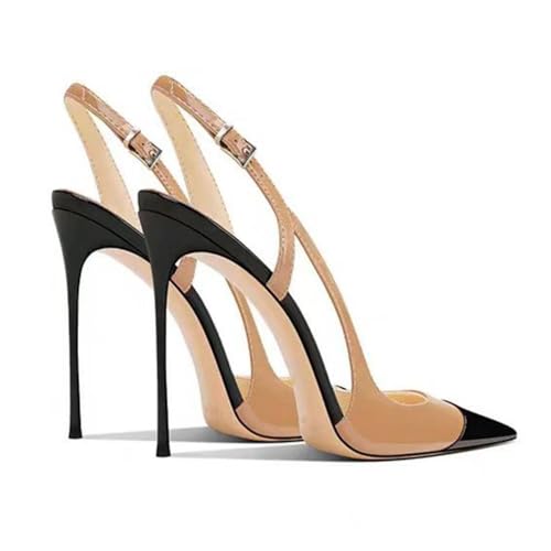 Women's High Heels, Large Size Stiletto Heels Sandals 12 CM Courts Splicing Side Hollow Back Buckle Pointed Pumps for Dinner Party Prom Wedding,36 EU,Apricot4
