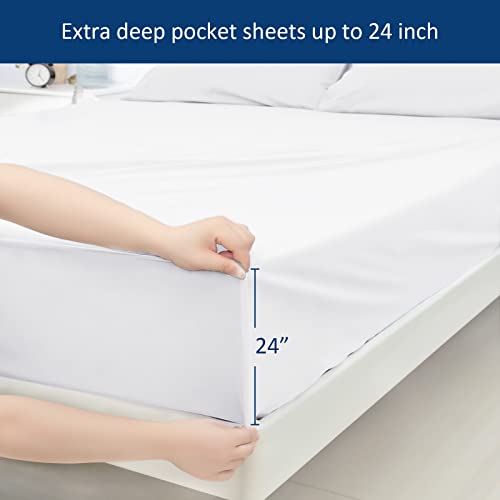 Image of Moonsea Extra Deep Pocket Air Mattress White Sheets Twin Size - 3Pcs Side Storage Pocket Fitted Sheet & Pillowcase Twin Deep Pocket Sheet Sets Easily Fits for Kids 16in to 24in Pillow Top Air Bed