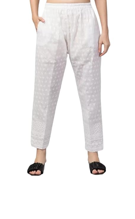 nayla creation Women's Regular Fit Cotton Blend Full Chikankari Pant for Women-picture-34