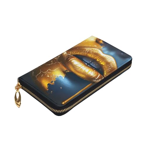 Gold Lips Printed Long Wallet for Women Men Cute PU Leather Wallet with Coin Purse and Credit Card Holder3