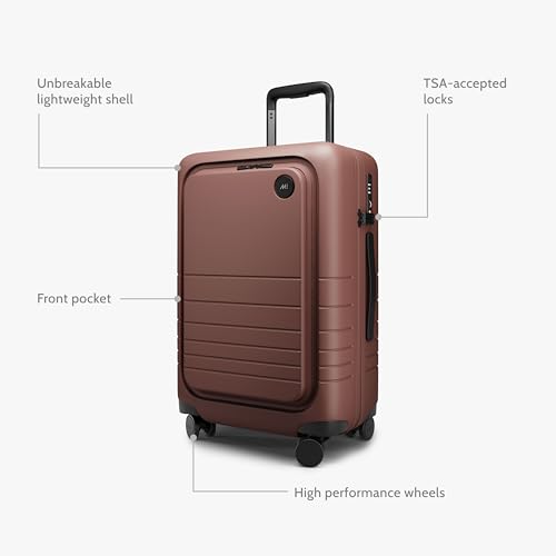 Image of Monos Carry-On Pro Plus Luggage 23 Inch - Hardside Spinner Suitcase with TSA Lock & Laptop Front Pocket | Airline Approved, 42L Polycarbonate Rolling Carry On | Fits 16 inch Laptop | Terracotta, Red