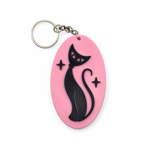 Retro Atomic Cat Keychain Mid Century Modern Style Vintage Aesthetic