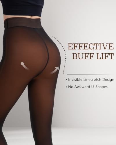 Image of HONGTEYA 2 Pairs Fleece Lined Tights Women - Warm Sheer Pantyhose Fake Translucent Tights Winter Thermal Leggings