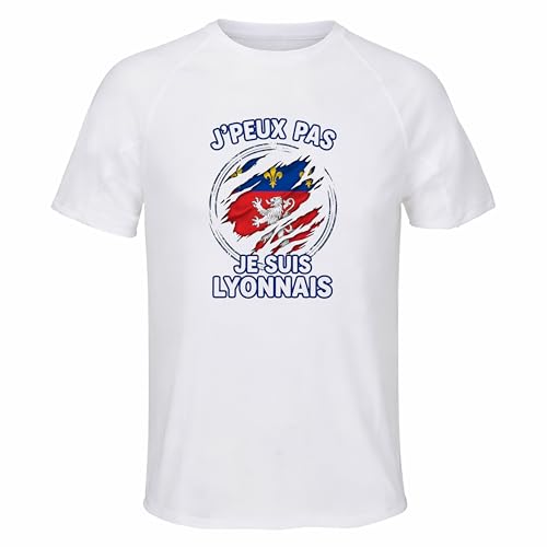 Planetee Maillot de Sport Homme Lyonnais J'peux Pas - T-Shirt Respirant Polyester Manches Courtes - Cadeau Sportif Anniversaire Noël Fête des Pères - Taille S