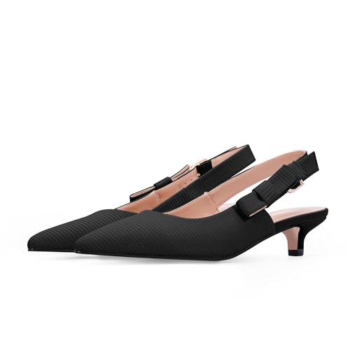 Women's Slingback Kitten Heel Closed Pointed Toe Bowknot Knitted Pumps Dress Work Shoes4