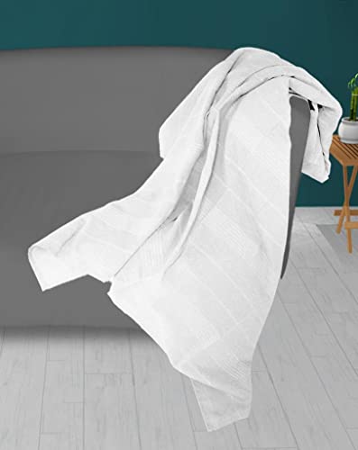 Soleil d'ocre Adele Plaid, jeté de fauteuil, Polycoton, Blanc, 140 x 200 cm