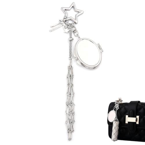 VelvetGlow Silberner Lippenbalsamhalter mit Spiegel und Schlüsselanhänger – Süßer Anhänger für Handtaschen, Y2K-Ästhetik, Schlüsselanhänger-Accessoires, Geschenke für Mama zum Muttertag