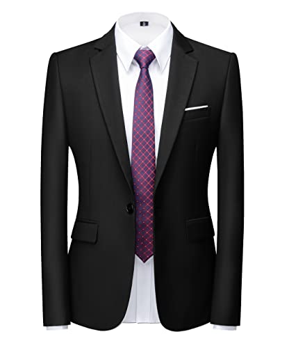 MOGU Mens Slim Fit One Button Casual Blazer Jacket US Size 40 Black
