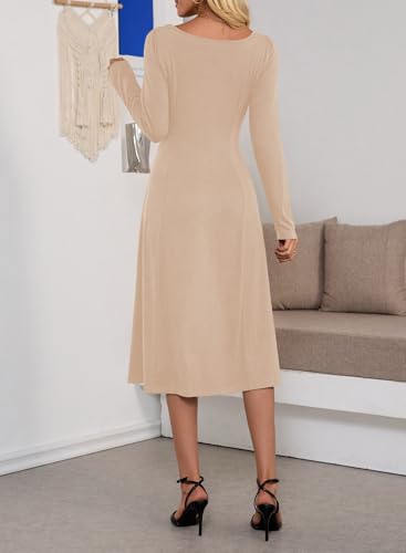 Dokotoo Women's Casual Long Sleeve Dresses Fashion Fall Lace Crewneck Elegant Solid Formal Midi Dress4