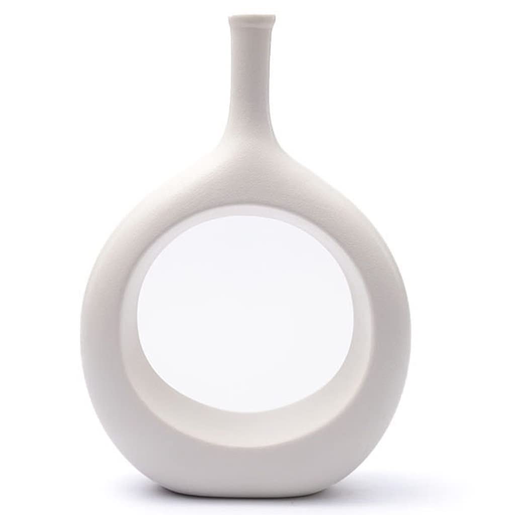 Ceramic vase， Modern Geometric Decorative Vase Figurines Ornament(White Low)