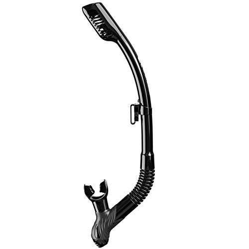 OMID Dry Snorkel, Easy-Breath Free Diving Snorkel with Top Dry Valve for Snorkeling Scuba Diving, Adult Diving Snorkel with One-Way Purge Valve, Food-Grade Silicone Mouthpiece