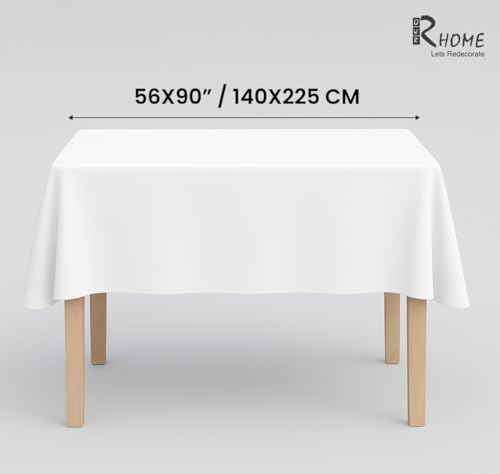 Image of R home 100% Cotton Solid Table Cover | 200 GSM Thick Fabric, Anti-Skid | Machine Washable & Reusable | Ideal for Dining Table & Centre Table, Easy Maintenance (White, 56 x 90 Inch)