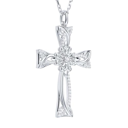 THELANDA Genuine Moissanite Sterling Silver Celtic Cross Trinity Knot Pendant Necklace, Adjustable 18-20 Inch Chain with Lobster Clasp, Unisex Jewelry Gift for Women and Men3