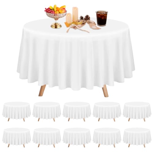 Umllpet Lot de 10 nappes rondes blanches, jetables, blanches, imperméables, pour fête d'anniversaire, mariage, réception, douche nuptiale, fête prénatale