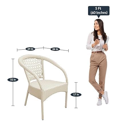 Image of HUMAIRA Outdoor FURNITUREDesigner Outdoor Wicker Furniture Set D-8 Patio 2Chair and 1Table Set for Garden, Balcony, Terrace, Coffee Area, or Poolside (Off White)